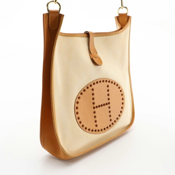 Hermès Toile‎ & Vache Leather Evelyne I GM Shoulder Bag – Vintage – Natural/Tan - Picture 2 of 16
